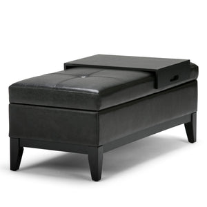 English Elm Oregon Storage Ottoman Bench with Tray — Midnight Vegan Faux Leather, Tufted Seating, Lift-Top Storage Black B136P158183