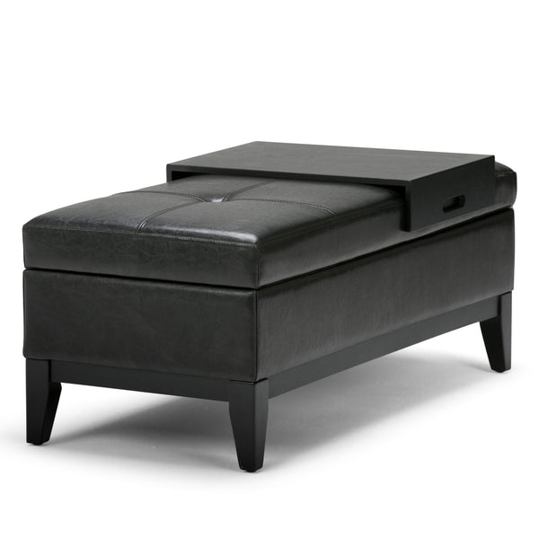 English Elm Oregon Storage Ottoman Bench with Tray — Midnight Vegan Faux Leather, Tufted Seating, Lift-Top Storage Black B136P158183