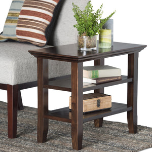 English Elm Acadian Solid Wood Narrow Side Table - Elegant Brunette Finish With Open Shelves For Small Spaces B136P159400