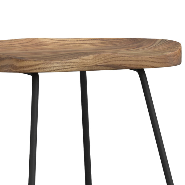 English Elm Amberly Rustic Industrial 24" Saddle Counter Height Stools Set of 2 - Elmwood Seats, Black Iron Legs B136P158310