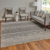 Feizy Rugs Macklaine Polyester/Polypropylene Machine Made Bohemian & Eclectic Rug Ivory/Silver/Black 6'-7" x 9'-6"