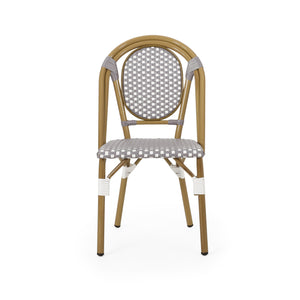 English Elm French Bistro Outdoor Chair Set of 2 Handwoven Pe Rattan Aluminum Cafe Patio Seating 69959.00GRY