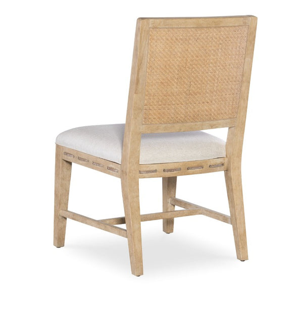 Hooker Furniture Retreat Raffia-Back Side Chair With Wiley Snow Performance Fabric, Rope Trim & Dune Wood Finish 6950-75310-80