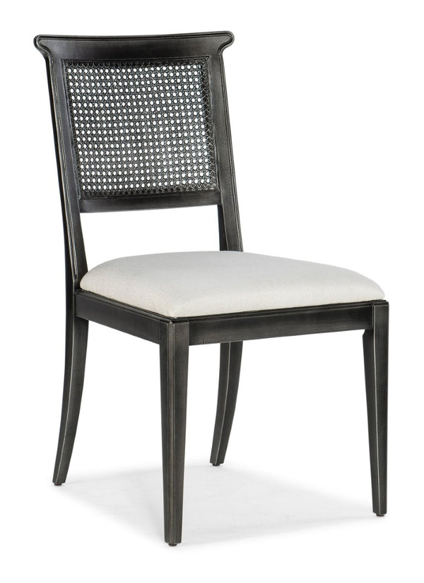Hooker Furniture Charleston Colonial-Style Upholstered Side Chair With Woven Cane Back, Distressed Magnolia Finish And Comfort Seat Black 6750-75410-95