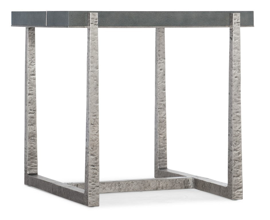 Hooker Furniture Chapman Gray Faux Shagreen End Table With Hand-Hammered Pewter Metal Base — Urban Mixed-Media Accent 6033-80113-94