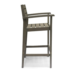 English Elm Wood Acacia Bar Stool with Ladder Back and Slatted Seat for Kitchen or Patio 62719.00GRY