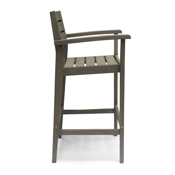 English Elm Wood Acacia Bar Stool with Ladder Back and Slatted Seat for Kitchen or Patio 62719.00GRY