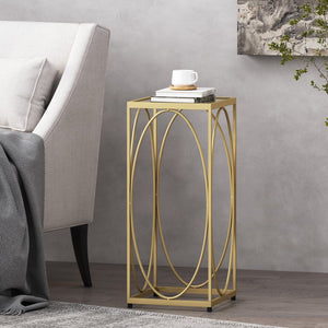 English Elm Christopher Knight Home® - END TABLE Champagne Iron Oval Accent with Tempered Glass Top, Modern Glam Side Table 11.85"x27.75" 71941.00