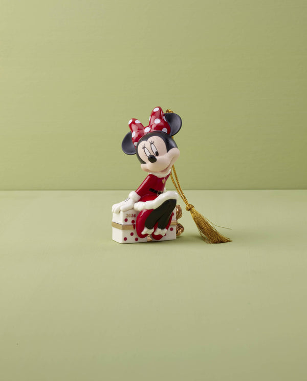 Lenox 2024 Minnie Mouse Sitting On A Gift Ornament Blue, IVORY PORCELAIN 895792