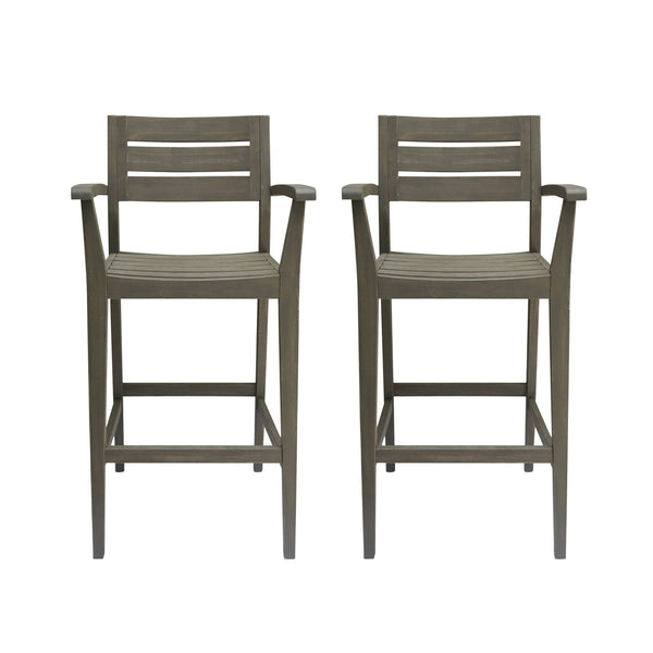 English Elm Wood Acacia Bar Stool with Ladder Back and Slatted Seat for Kitchen or Patio 62719.00GRY