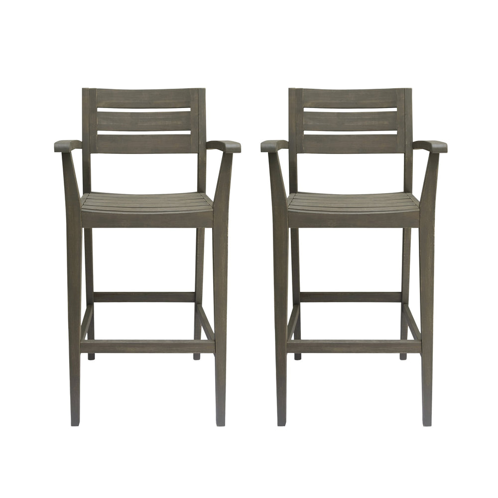 English Elm Wood Acacia Bar Stool with Ladder Back and Slatted Seat for Kitchen or Patio 62719.00GRY-4