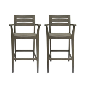 English Elm Wood Acacia Bar Stool with Ladder Back and Slatted Seat for Kitchen or Patio 62719.00GRY-4