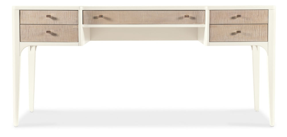 Hooker Furniture Hera Almond White Writing Desk With Figured Maple Accents, 5 Drawers & Flexible Left/Right Surface 6052-10459-80