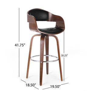 English Elm Christopher Knight Home® - BAR STOOL Mid-Century Modern Faux Leather Swivel with Walnut Veneer Frame and Chrome Footrest Black 67494.00PUMDNT