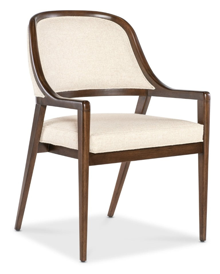 Hooker Furniture Archives Upholstered Arm Chair With Figured Walnut Finish, Curate Wheat Performance Fabric, Tailored Elegance 25.75 L x 23.75W x 35.00H 6123-75500-89