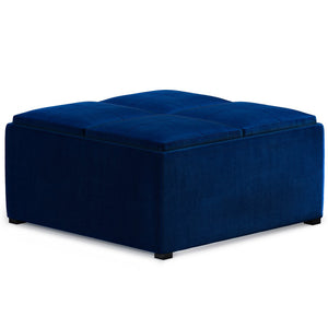 English Elm Avalon Blue Velvet Storage Ottoman Coffee Table With Flip-Over Trays & Stylish Contemporary Design B136P159744