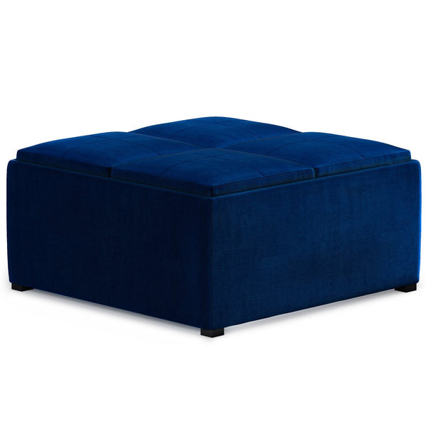 English Elm Avalon Blue Velvet Storage Ottoman Coffee Table With Flip-Over Trays & Stylish Contemporary Design B136P159744