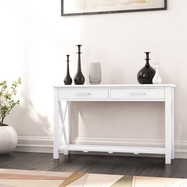 English Elm Kitchener Console Sofa Table - Stylish White Wood, Contemporary Design With Storage & Elegance B136P158767