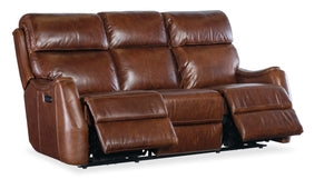 Hooker Furniture Harlan Zero Gravity Sofa With Power Recline, Adjustable Headrests, Usb Charging & Leather Finish Brown SS734-PHZ3-088