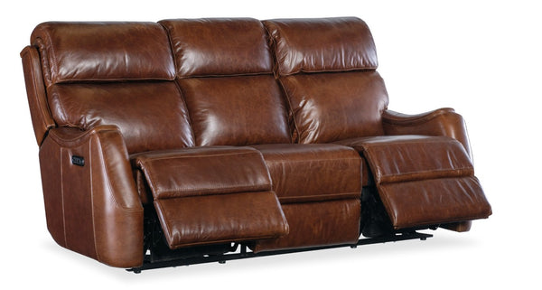 Hooker Furniture Harlan Zero Gravity Sofa With Power Recline, Adjustable Headrests, Usb Charging & Leather Finish Brown SS734-PHZ3-088