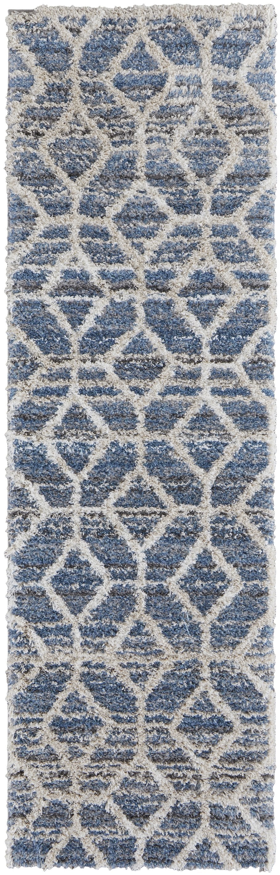Feizy Rugs Mynka High Pile Geometric Area Rug - Pet-friendly, Stain Resistant, Ideal For High Traffic Spaces Blue,Ivory Polyester Myn39icfblu000i68
