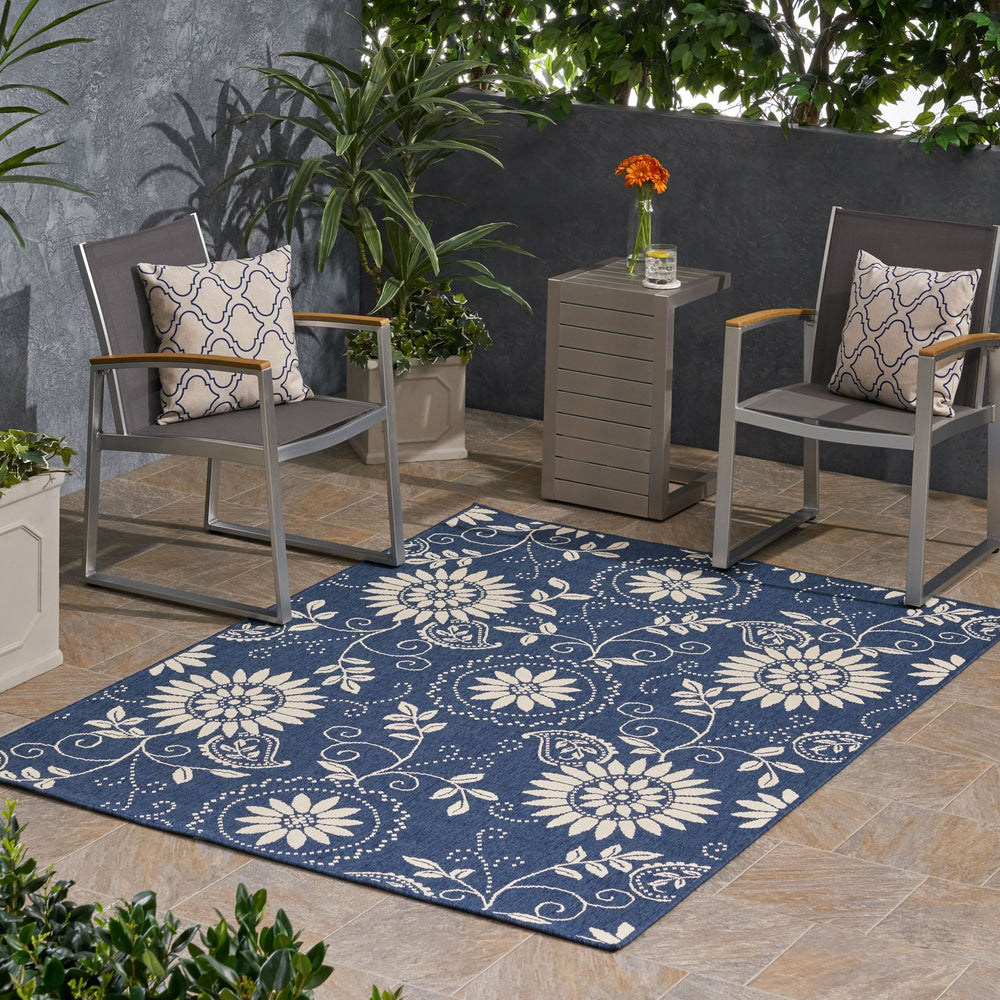 English Elm Christopher Knight Home® - MERIDIAN Blue Botanical Area Rug 5'3" x 7' Machine-Woven Polypropylene Low Pile 4mm Durable Chic 65862.00