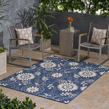 Christopher Knight Home® - Noble House - Wildflower Outdoor 5'3" X 7' Botanical Area Rug, Blue and Ivory