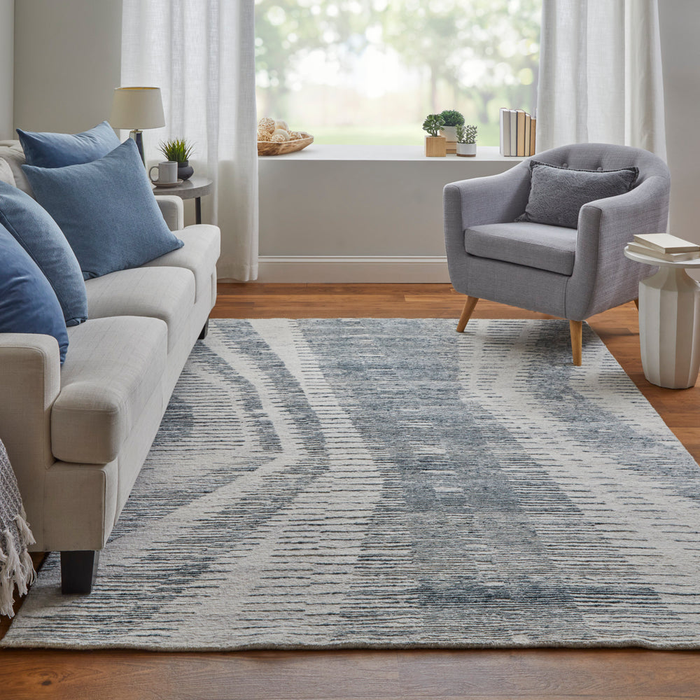 Feizy Rugs Brighton Hand Knotted Wool & Viscose Area Rug - Modern Abstract Design For Stylish Living Spaces Ivory,Blue,Gray Wool,Viscose Bri69cgflblivyc00