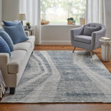 Feizy Rugs Brighton Wool/Viscose Hand Knotted Industrial Rug Ivory/Blue/Gray 8' x 8' Round