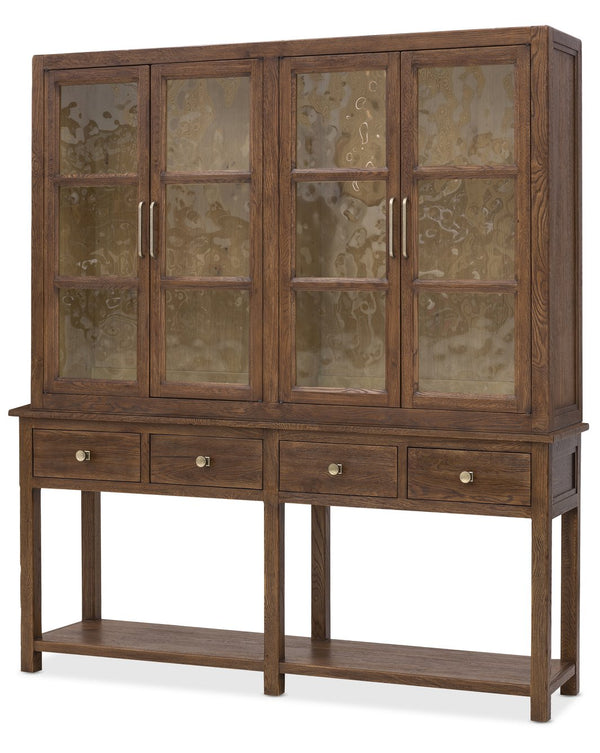 Hooker Furniture Driftwood Oak Sideboard with Seeded Glass Doors Led Lighting and Artisan Hardware 6820-75900-85