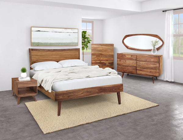 Porter Designs Porter Fusion Solid Sheesham Wood Queen Bed - Mid-century Modern Design, Light Brown Elegance Light Brown Wood 04-117-03b-6750n-kit