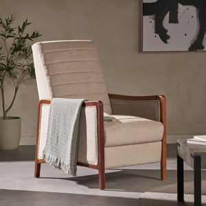 English Elm Christopher Knight Home® - Mid Century Modern Sand Fabric Recliner with Channel Stitch & Birch Wood Frame, Pushback Comfort 70451.00FSND