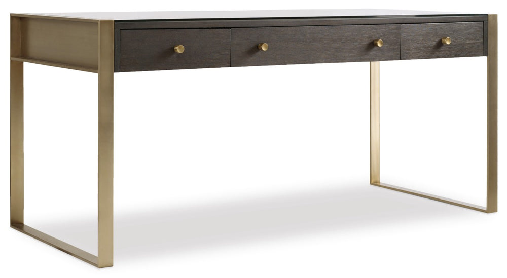 Hooker Furniture Curata Midnight Writing Desk With Glass Top, Brushed-Brass Legs & Organized Drawers For Home Office 1600-10458-DKW