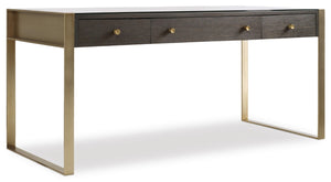 Hooker Furniture Curata Midnight Writing Desk With Glass Top, Brushed-Brass Legs & Organized Drawers For Home Office 1600-10458-DKW