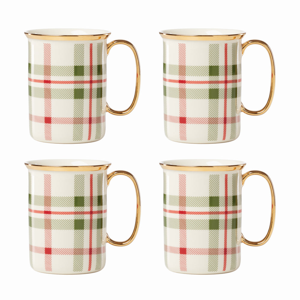 Lenox Holiday Plaid Mugs, Set of 4 Red & Green, IVORY PORCELAIN 894967