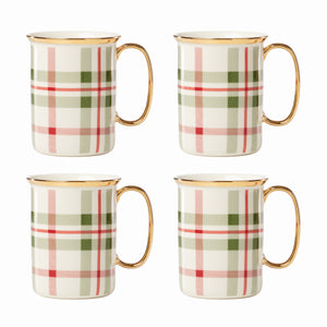 Lenox Holiday Plaid Mugs, Set of 4 Red & Green, IVORY PORCELAIN 894967