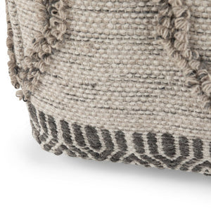 English Elm Sweeney Handloom Square Pouf in Grey & Natural Woven Wool-Cotton, Supportive Footstool Accent (18") B136P159325