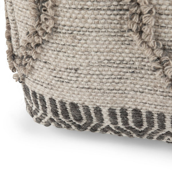 English Elm Sweeney Handloom Square Pouf in Grey & Natural Woven Wool-Cotton, Supportive Footstool Accent (18") B136P159325