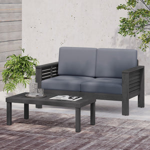 English Elm Christopher Knight Home® - Acacia Outdoor Loveseat & Coffee Table Set with Water-Resistant Cushions, Slat Paneling, Dark Gray 70844.00DGRY