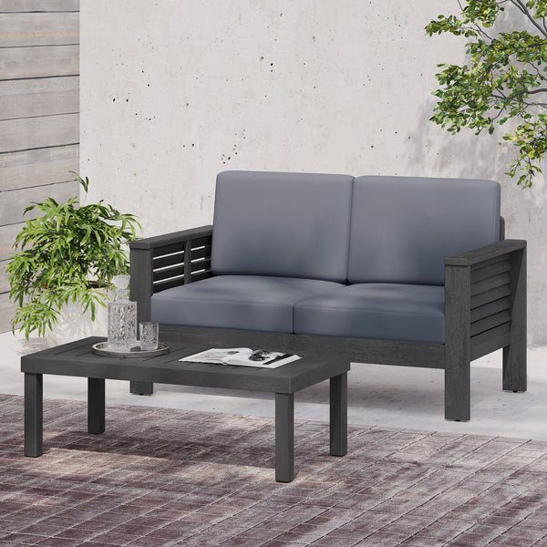 English Elm Christopher Knight Home® - Acacia Outdoor Loveseat & Coffee Table Set with Water-Resistant Cushions, Slat Paneling, Dark Gray 70844.00DGRY