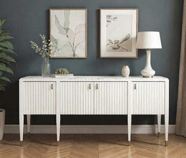 A.R.T. Furniture Eave Sideboard with Luxurious Stone Top for Contemporary Living Spaces and Elegant Storage Solutions White 436251-1866