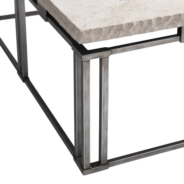 Bernhardt Bernhardt Riverton 48" Square Cocktail Table — Honed Bianco Travertine Top, Silver Interlocking Base 494011