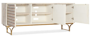 Hooker Furniture Commerce Jaiden Three Door Credenza With Hand-Placed Bone Inlay, Mango Wood, Brass Base, Wire Mgmt 7228-55010-02