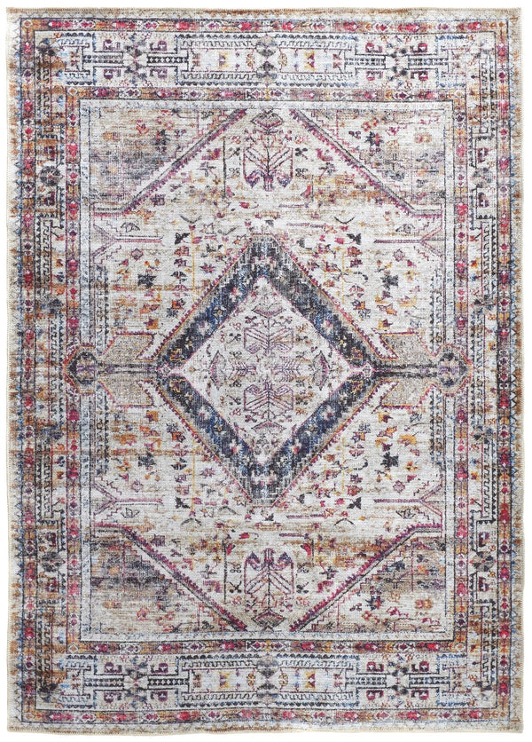 Feizy Rugs Percy Transitional Medallion Area Rug - Durable, Machine Washable, Stylishly Distressed Design For Any Space Ivory,Red,Pink Polyester,Cotton,Viscose Prc39amfmlt000f71