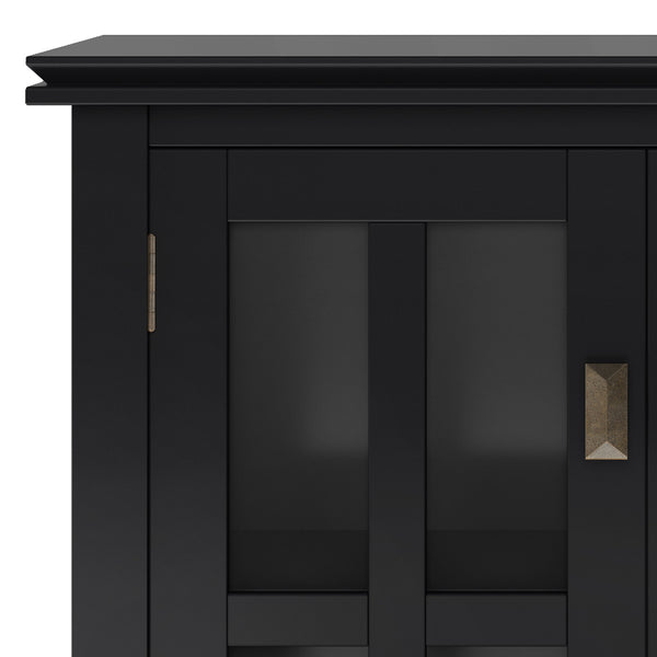 English Elm Artisan Low Storage Cabinet - Elegant Black Design With Glass Doors And Adjustable Shelves For Versatile Use B136P158391