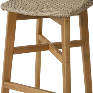 English Elm Christopher Knight Home® - CALERA Beeson 30" Barstool Set of 2 — Acacia Wood Legs, Water-Resistant Wicker Seats, 300 lb Capacity 73532.00MLBRN