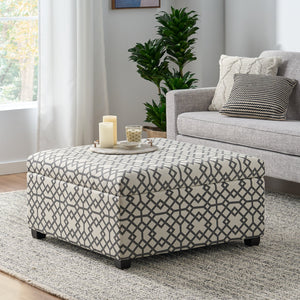 English Elm Richmond Square Storage Ottoman Geometric Patterned Fabric Lift Top Living Room 60266.00