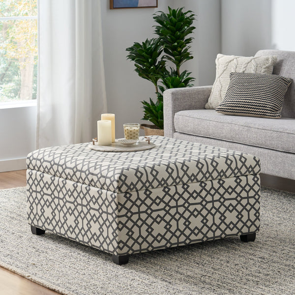 English Elm Richmond Square Storage Ottoman Geometric Patterned Fabric Lift Top Living Room 60266.00