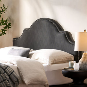 English Elm Christopher Knight Home® - Upholstered Headboard Queen with Nailhead Trim, Sturdy Steel Legs, Adjustable Height, Sleek Design Gray 57869.00GRY