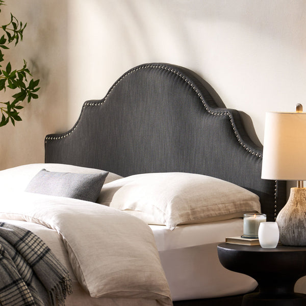 English Elm Christopher Knight Home® - Upholstered Headboard Queen with Nailhead Trim, Sturdy Steel Legs, Adjustable Height, Sleek Design Gray 57869.00GRY